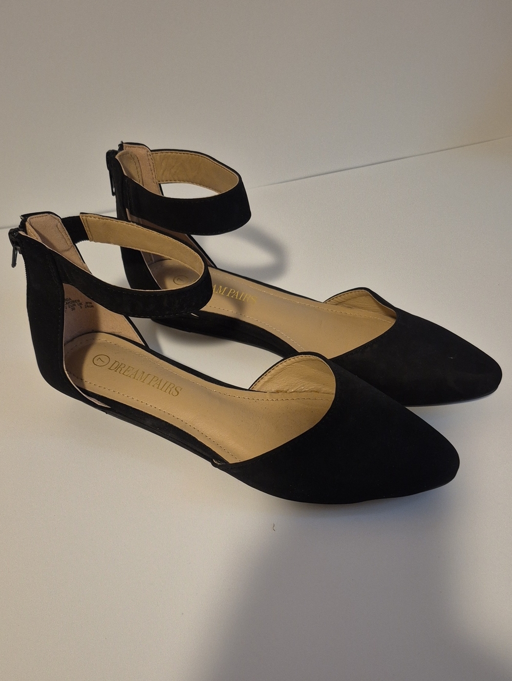 Dream Pairs Black Pointed D'Orsay Flats with Ankle Strap